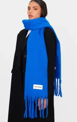 PRETTYLITTLETHING Blue Logo Blanket Tassel Scarf