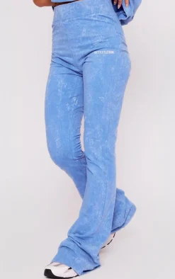 PRETTYLITTLETHING Blue Print Washed High Waist Flared Pants