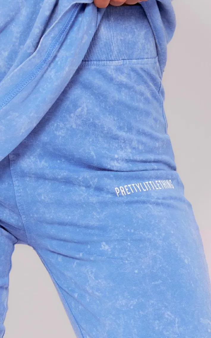 PRETTYLITTLETHING Blue Print Washed High Waist Flared Pants