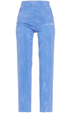 PRETTYLITTLETHING Blue Print Washed High Waist Flared Pants