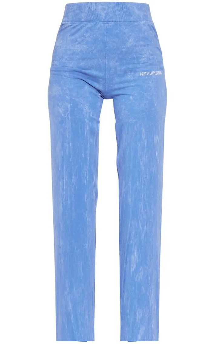 PRETTYLITTLETHING Blue Print Washed High Waist Flared Pants