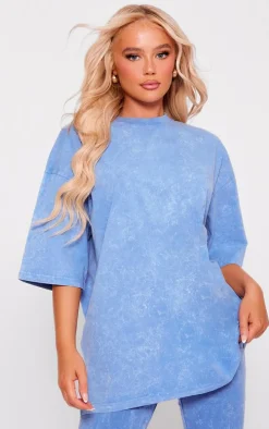 PRETTYLITTLETHING Blue Print Washed Oversized T-shirt