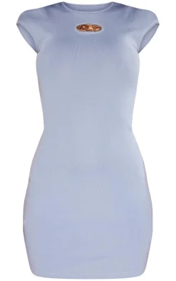 PRETTYLITTLETHING Blue Ribbed Trim Detail Bodycon Dress