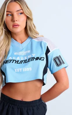 PRETTYLITTLETHING Blue Sports Cropped Jersey