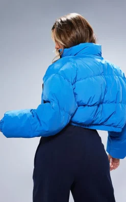 PRETTYLITTLETHING Blue Utility Pocket Detail Cropped Bomber