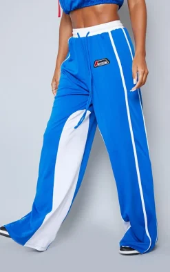 PRETTYLITTLETHING Bright Blue Tricot Panelled Wide Leg Sweatpants