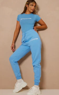 PRETTYLITTLETHING Bright Blue Logo High Waisted Cuffed Sweatpant