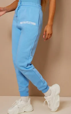 PRETTYLITTLETHING Bright Blue Logo High Waisted Cuffed Sweatpant