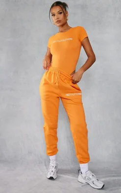PRETTYLITTLETHING Bright Orange High Waist Cuffed Sweatpants