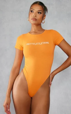 PRETTYLITTLETHING Bright Orange Logo Short Sleeve Bodysuit