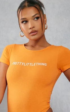 PRETTYLITTLETHING Bright Orange Logo Short Sleeve Bodysuit