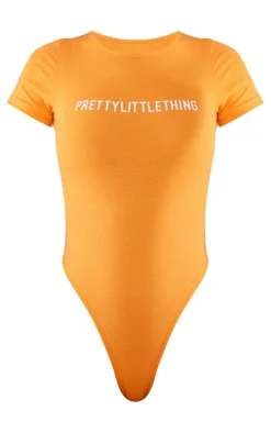 PRETTYLITTLETHING Bright Orange Logo Short Sleeve Bodysuit
