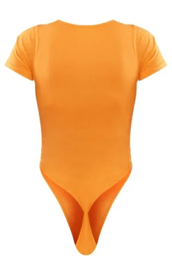 PRETTYLITTLETHING Bright Orange Logo Short Sleeve Bodysuit