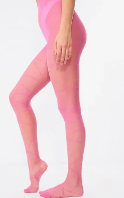 PRETTYLITTLETHING Bright Pink Flock Tights