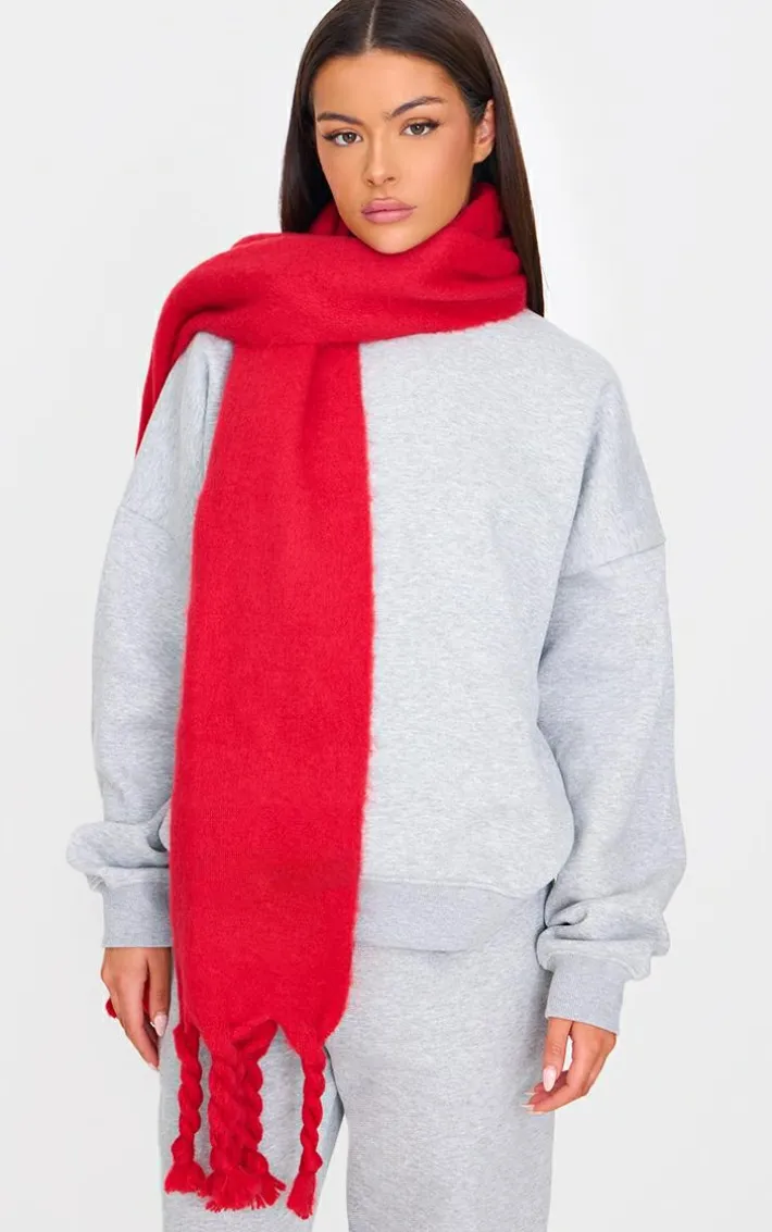 PRETTYLITTLETHING Bright Red Tab Blanket Scarf