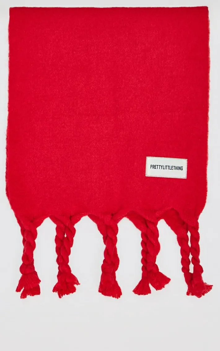 PRETTYLITTLETHING Bright Red Tab Blanket Scarf