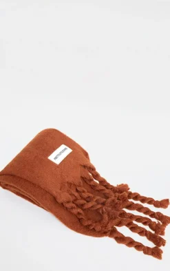 PRETTYLITTLETHING Brown Tab Fuzzy Blanket Scarf