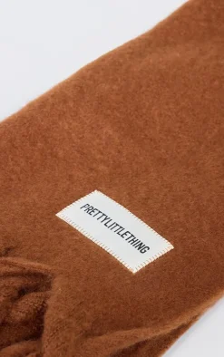 PRETTYLITTLETHING Brown Tab Fuzzy Blanket Scarf