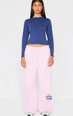 PRETTYLITTLETHING Bubblegum Pink Chill Club Print Thin Waistband Sweatpants