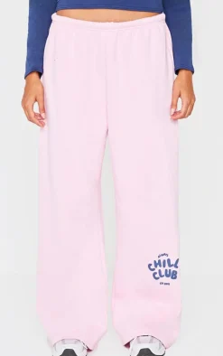 PRETTYLITTLETHING Bubblegum Pink Chill Club Print Thin Waistband Sweatpants