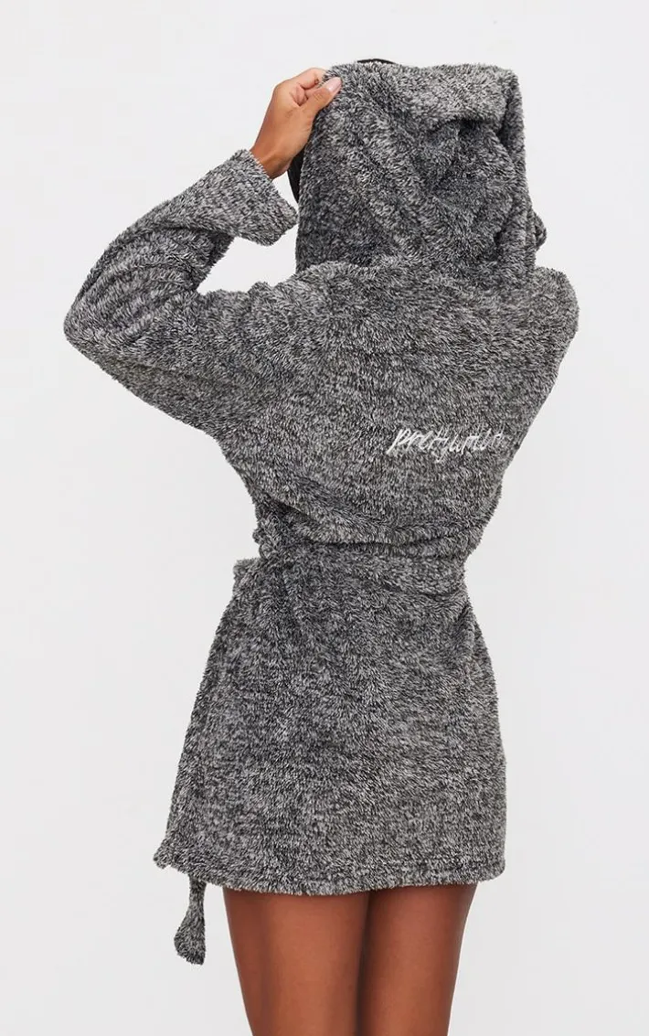 PRETTYLITTLETHING Charcoal Fluffy Bath Robe