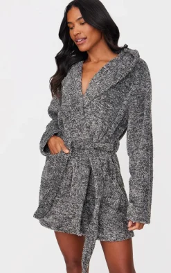 PRETTYLITTLETHING Charcoal Fluffy Bath Robe