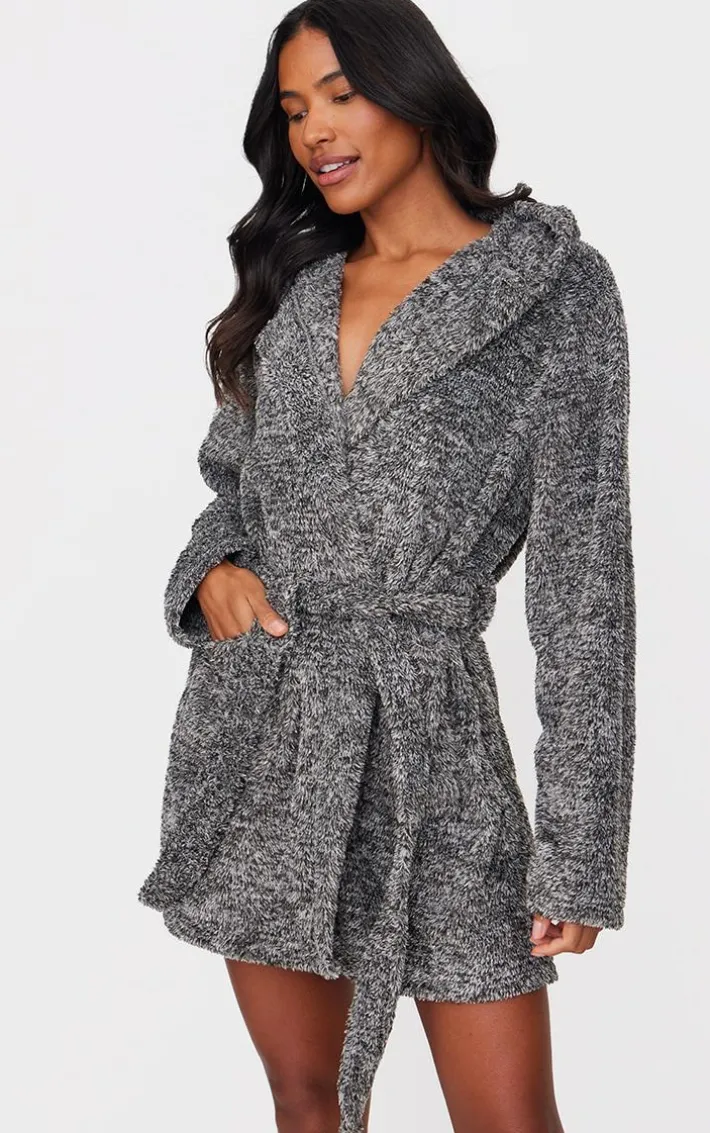 PRETTYLITTLETHING Charcoal Fluffy Bath Robe