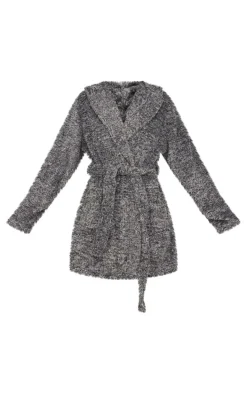 PRETTYLITTLETHING Charcoal Fluffy Bath Robe