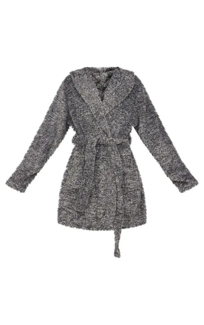 PRETTYLITTLETHING Charcoal Fluffy Bath Robe
