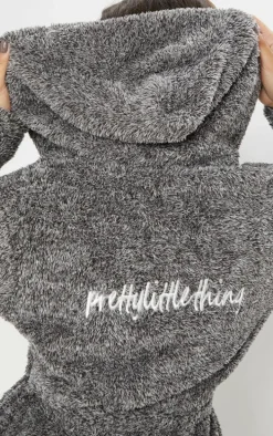PRETTYLITTLETHING Charcoal Fluffy Bath Robe