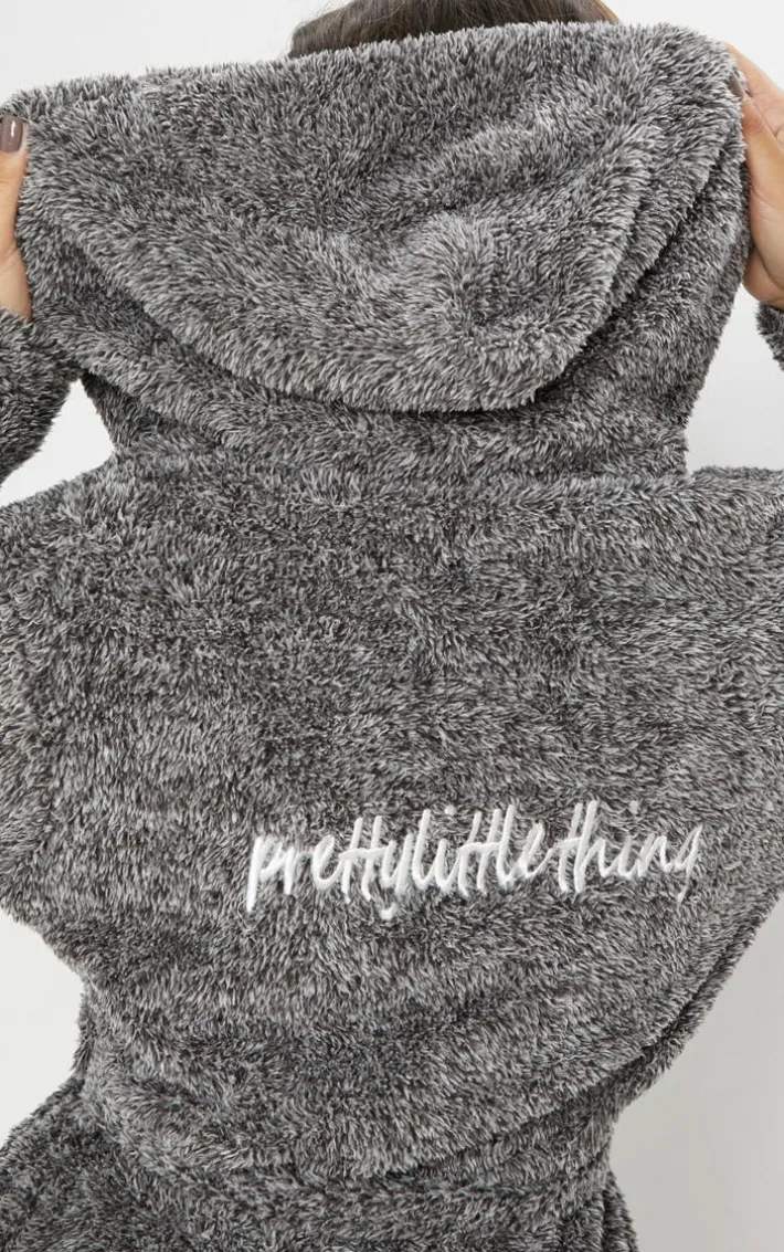 PRETTYLITTLETHING Charcoal Fluffy Bath Robe