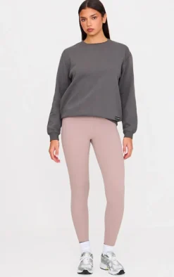 PRETTYLITTLETHING Charcoal Badge Detail Sport Sweatshirt