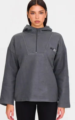 PRETTYLITTLETHING Charcoal Half Zip Hooded Fleece