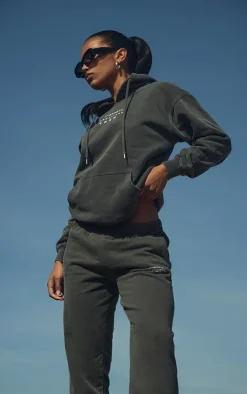 PRETTYLITTLETHING Charcoal Grey Washed Oversized Sport Trek Sweatpants