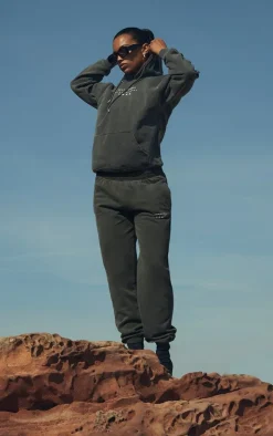 PRETTYLITTLETHING Charcoal Grey Washed Oversized Sport Trek Sweatpants