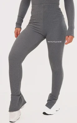 PRETTYLITTLETHING Charcoal Rib Split Hem Leggings