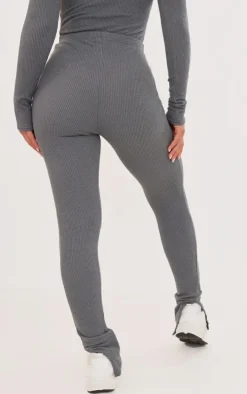 PRETTYLITTLETHING Charcoal Rib Split Hem Leggings