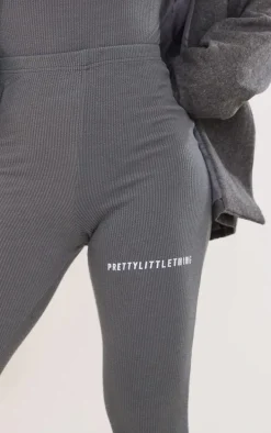 PRETTYLITTLETHING Charcoal Rib Split Hem Leggings
