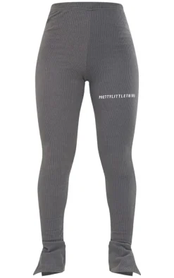 PRETTYLITTLETHING Charcoal Rib Split Hem Leggings