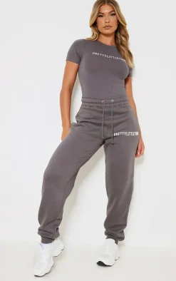 PRETTYLITTLETHING Charcoal Cuffed High Waisted Cuffed Sweatpants