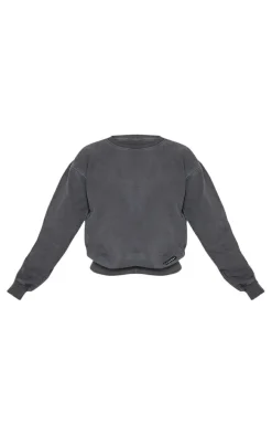 PRETTYLITTLETHING Charcoal Badge Detail Sports Sweatshirt