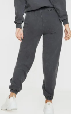 PRETTYLITTLETHING Charcoal Badge Detail Sports Sweatpants