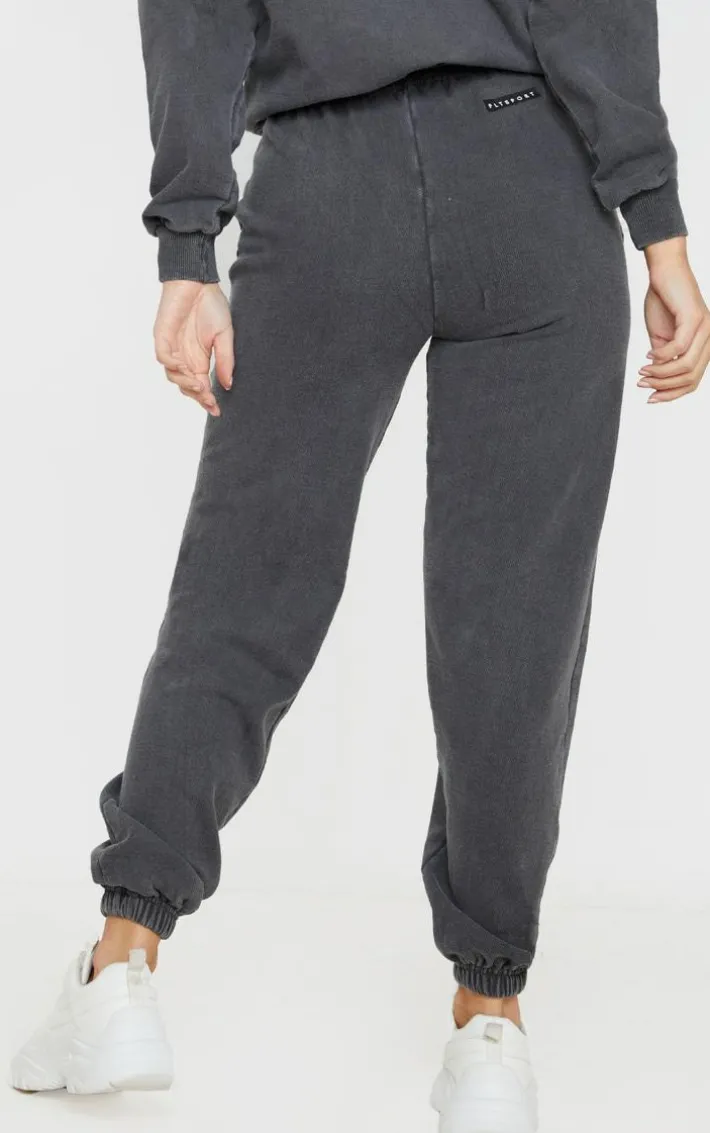 PRETTYLITTLETHING Charcoal Badge Detail Sports Sweatpants