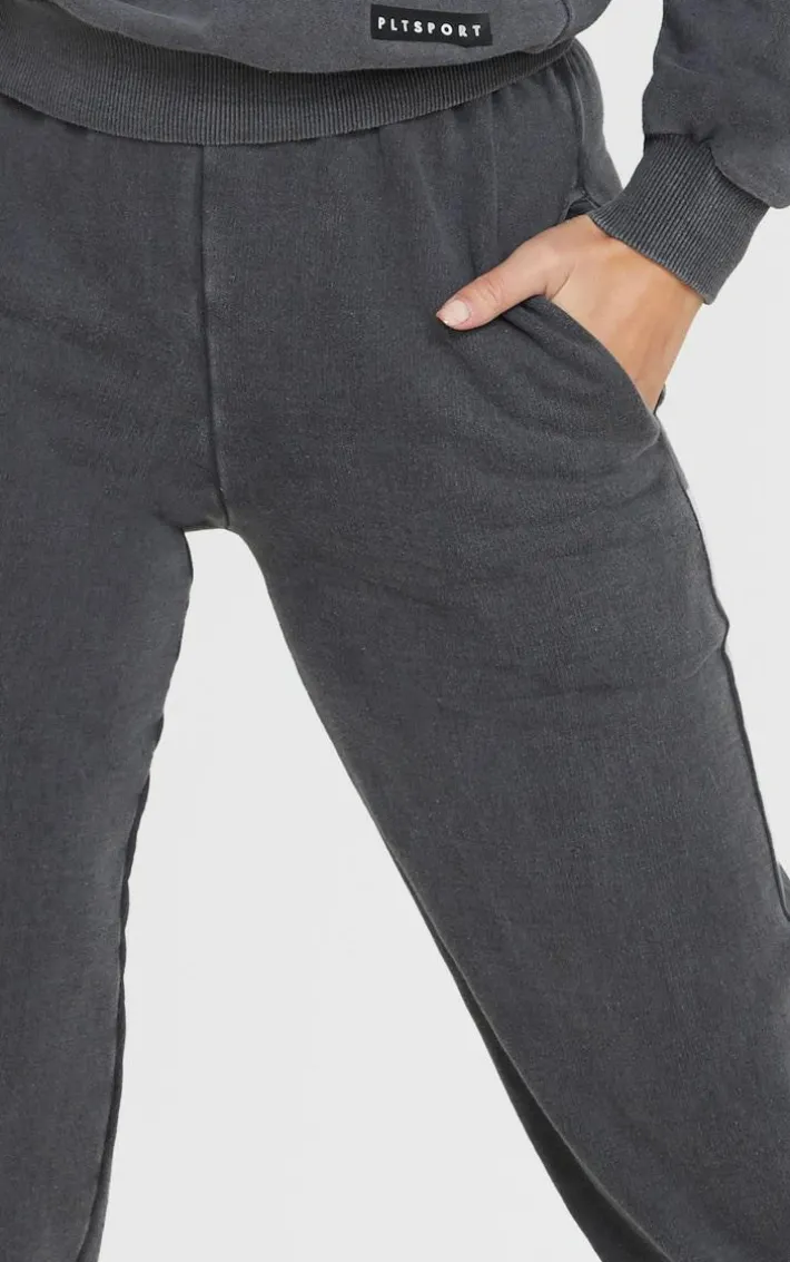 PRETTYLITTLETHING Charcoal Badge Detail Sports Sweatpants