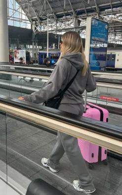 PRETTYLITTLETHING Charcoal Grey Logo Badge Detail Oversized Hoodie