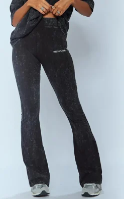 PRETTYLITTLETHING Charcoal Print Washed High Waist Flared Pants
