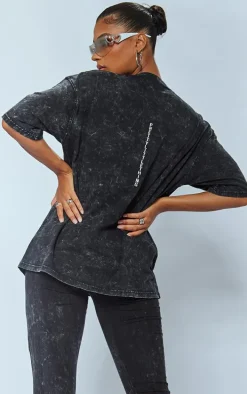 PRETTYLITTLETHING Charcoal Print Washed Oversized T-shirt