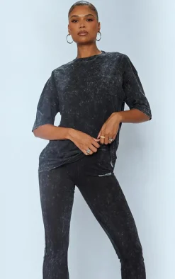 PRETTYLITTLETHING Charcoal Print Washed Oversized T-shirt