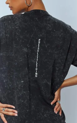 PRETTYLITTLETHING Charcoal Print Washed Oversized T-shirt