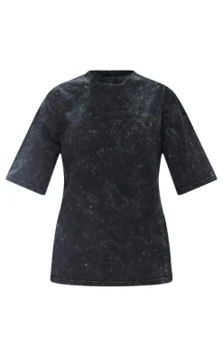 PRETTYLITTLETHING Charcoal Print Washed Oversized T-shirt